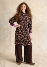 “Hillevi” floral/solid-colored jersey dress in lyocell/spandex - chestnut/patterned