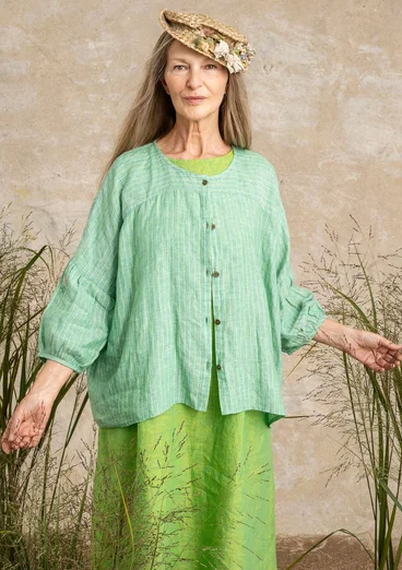 Linen blouse - lotus green/striped