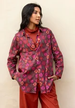 “Lovisa” patterned organic cotton/linen shirt - aubergine