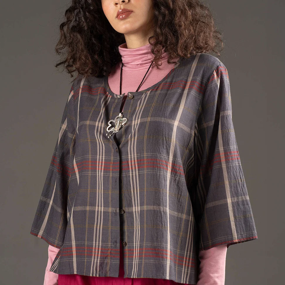 “Kate” woven blouse in organic cotton - ash grey