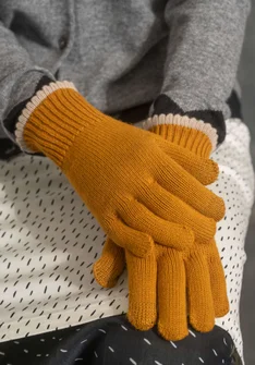 Gloves in organic cotton/wool with touchscreen function - mustard