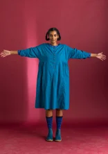 Woven “Hedda” dress in organic cotton - light petrol blue