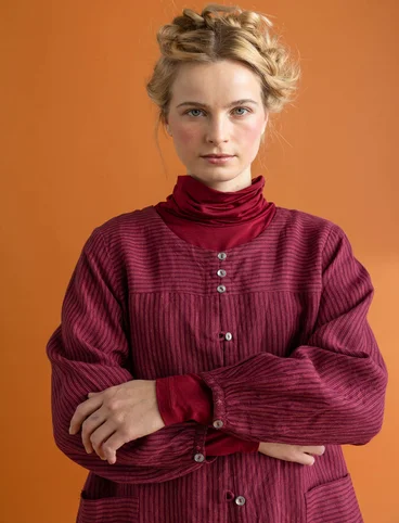 Woven “Asta” artist’s blouse in linen - purple red/striped