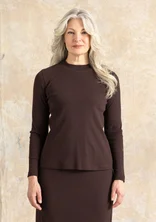 Long-sleeve mock neck top in organic cotton jersey - dark aubergine