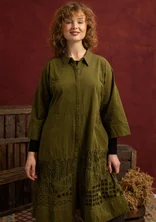 “Fields” embroidered, woven organic cotton dress - dark olive