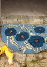 “Poppies” coir doormat - pigeon blue