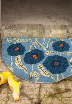 “Poppies” coir doormat - pigeon blue