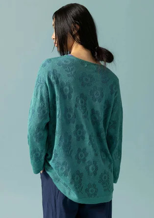 Pointelle-Pullover aus Leinen/Recycling-Leinen - aqua