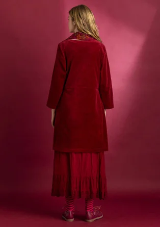 Velour tunic in organic cotton/recycled polyester - pomegranate