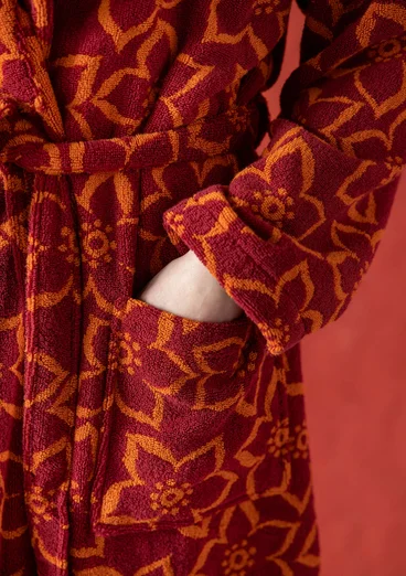 “Stars” terry robe in organic cotton - cranberry