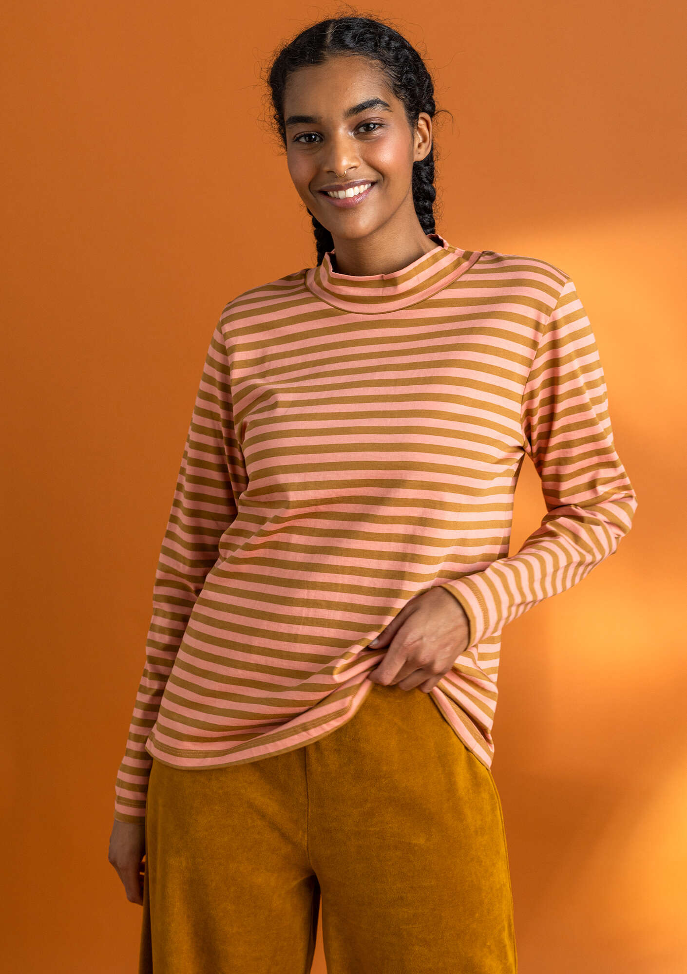 Striped organic cotton mock neck top gudrunsjoden