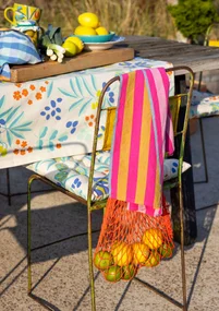 “Olives” organic cotton tablecloth - sea blue