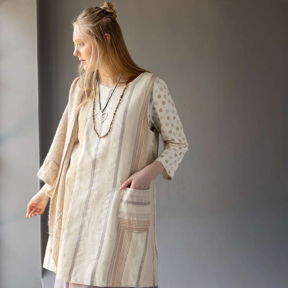 Robe sans manches "Ketchi" en tissu de laine/coton - coquillage