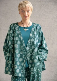 “Clay” wrap blouse in organic cotton - indigo green