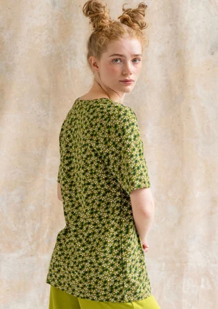 “Jane” T-shirt in organic cotton/spandex - moss green/patterned