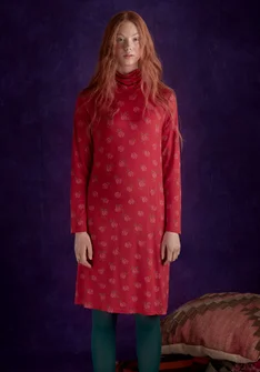 Tricot jurk "Öland" van lyocell/elastaan - tomaat/dessin