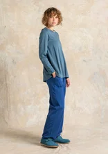 Solid-colour, organic cotton/elastane jersey yoga trousers - indigo blue