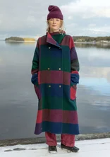 “Alberta” long coat in recycled wool/recycled polyester - indigo/patterned