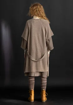 Long cardigan in alpaca blend - dark natural/melange