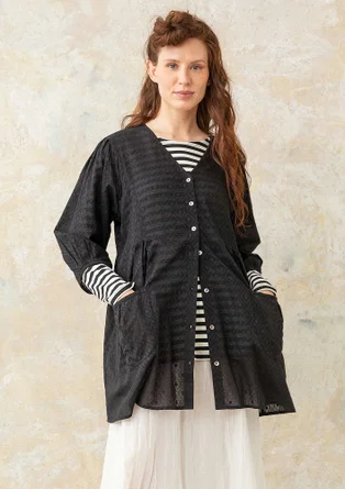 Woven organic cotton smock blouse - black