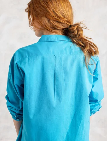 Oversized “Hi” shirt in woven organic cotton - lagoon blue