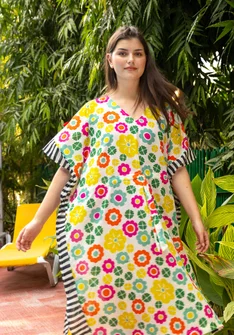 Caftan tissé "Sunlight" en coton biologique - multicolore