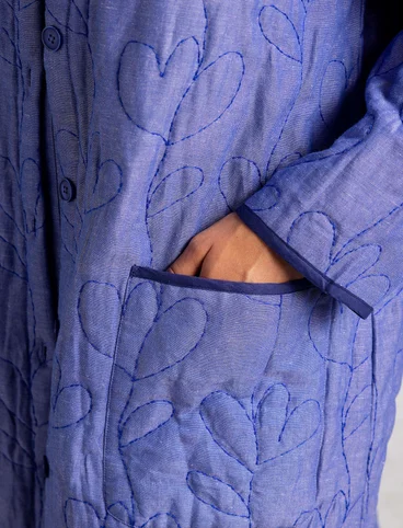 Quiltet frakke "Idun" i økologisk bomuld/hør - blå lotus