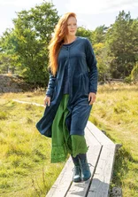 Button-through, organic cotton/recycled polyester velour dress - Pacific blue