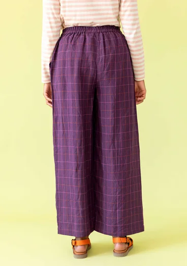 “Vera” woven pants in linen - lake/patterned