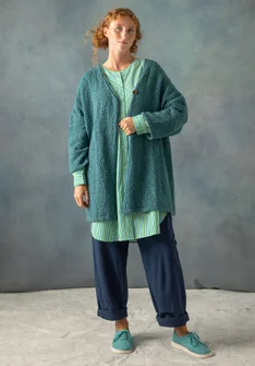 Cardigan "Thessaloniki" i genanvendt uldblanding - teal/meleret