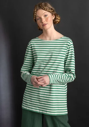 Striped essential top in organic cotton - malachite/feather