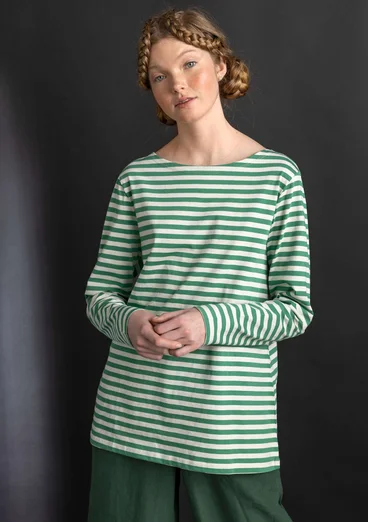 Essential striped top in organic cotton - malachite/feather