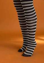 Striped organic cotton tights - black/ecru