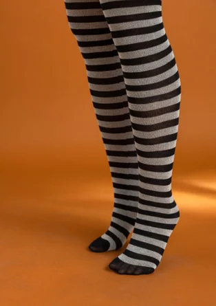 Striped organic cotton tights - black/ecru