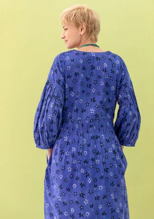 “Ida” dress woven in a wool blend - sky blue/patterned