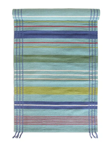 “Jaipur” striped hallway runner in organic cotton - aquamarine