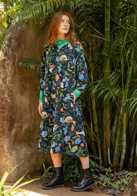 “Mockingbird” woven dress in linen/modal - black