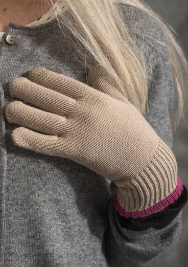 Gants tactiles en coton biologique/ laine - naturel foncé