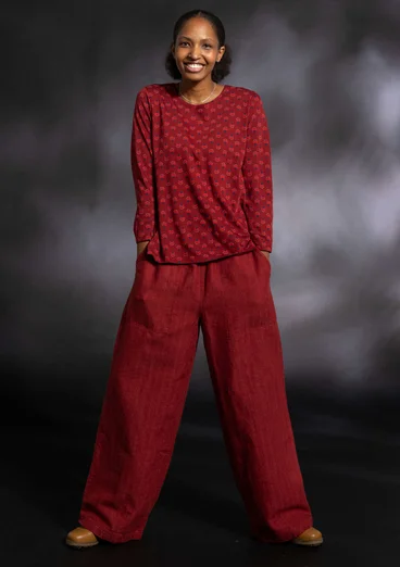 “Woodland” woven organic cotton/linen trousers - agate red