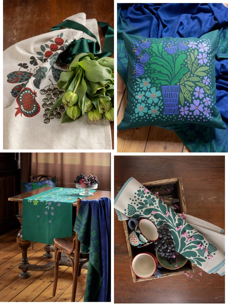 A collage of patterned textiles from Gudrun Sjödén. 