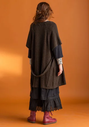 Long cardigan in alpaca blend - dark brown/melange