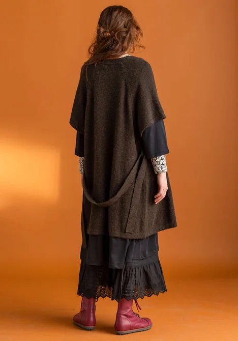 Long cardigan in alpaca blend - dark brown/melange