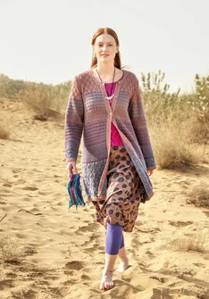 “Chloe” long cardigan in recycled cotton - old rose