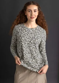 Top en jersey « Ylva » en coton biologique/élasthanne - noir/motif