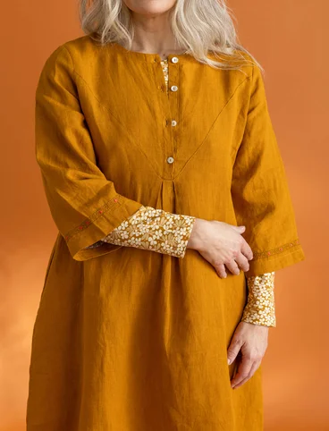 Woven “Asta” dress in linen - mustard