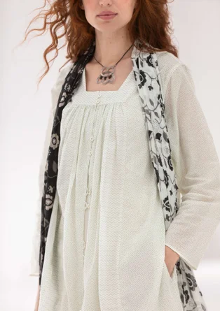 “Agnes” woven organic cotton smock blouse - light grey/patterned