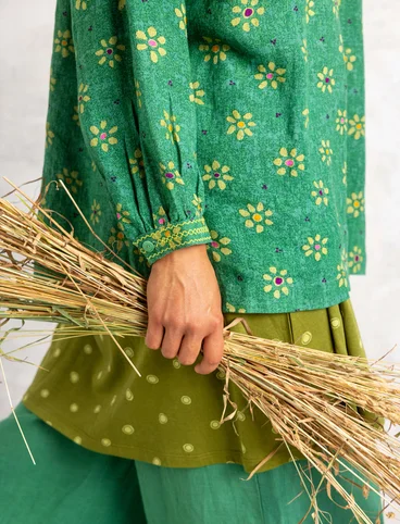 “Ester” blouse in woven linen - malachite/patterned