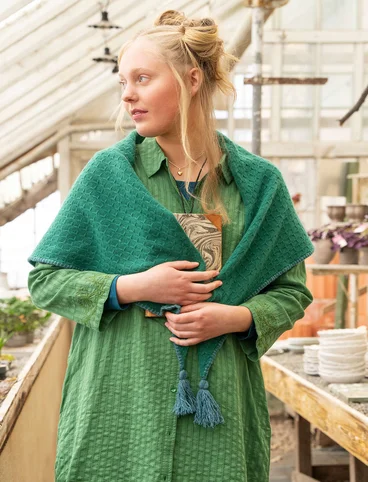 Knitted lambswool scarf/ recycled wool - light bottle green/neps