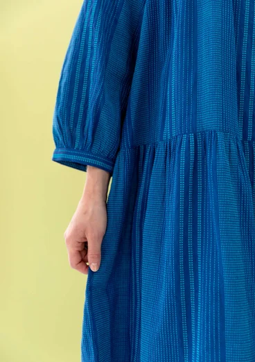 “Thea” woven dress in organic cotton dobby - porcelain blue