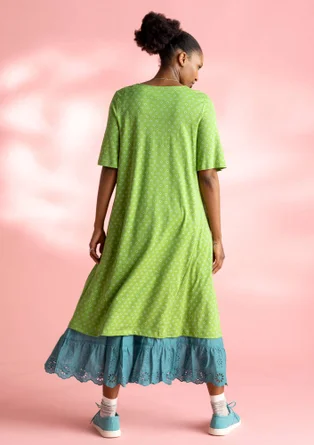 “Millie” organic cotton/modal jersey dress - pea green/patterned